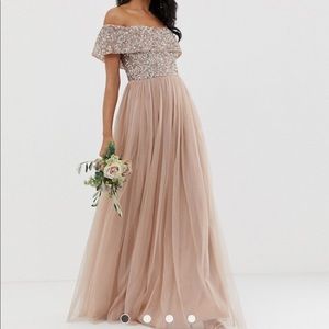 ASOS blush bridesmaid sequin dress